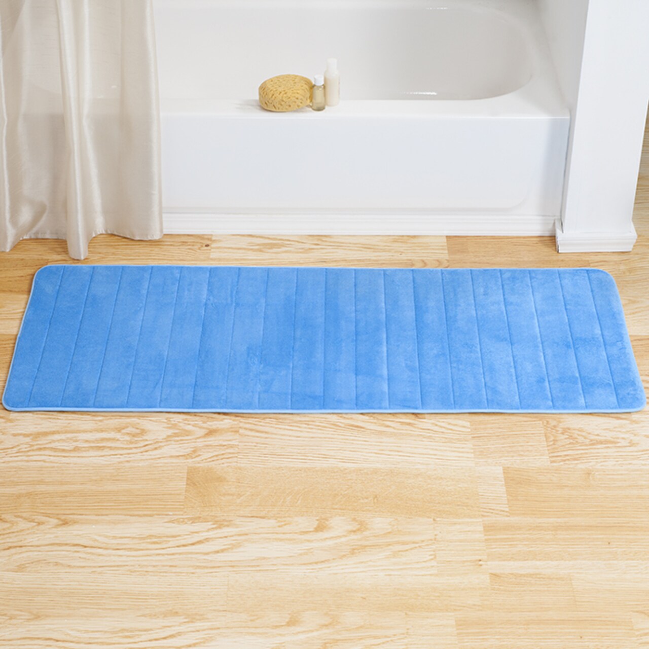 Lavish Home Memory Foam Bath Mat Blue Extra Long 24X60 Absorbent Striped